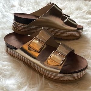 Never worn! Bamboo brand metallic platform slides